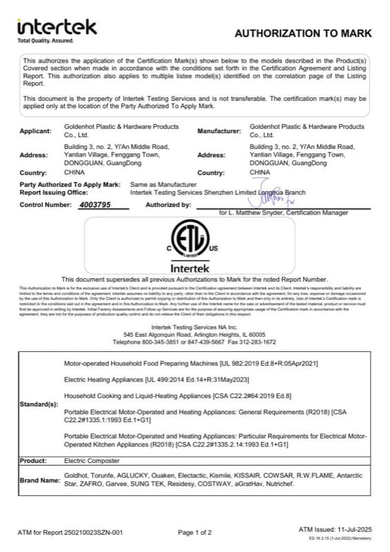 ETL US certificate