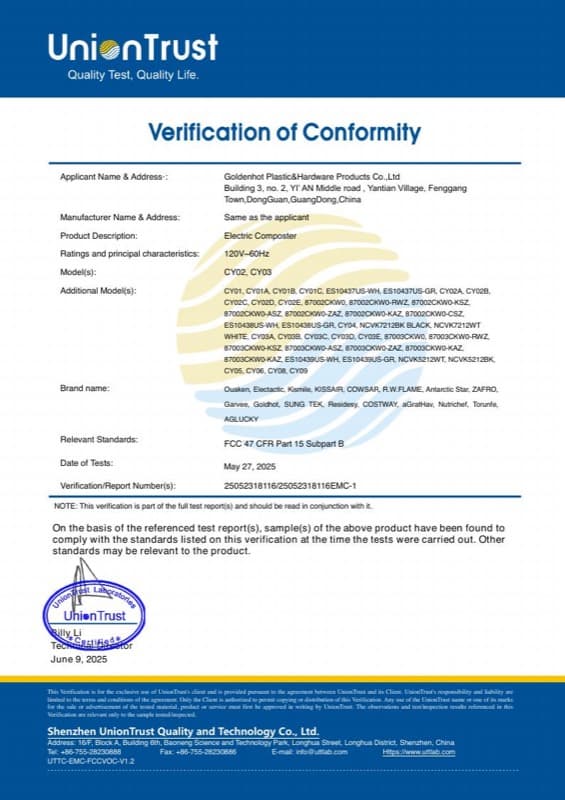 FCC US certificate