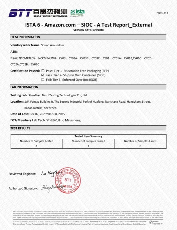 ISTA 6A Global certificate