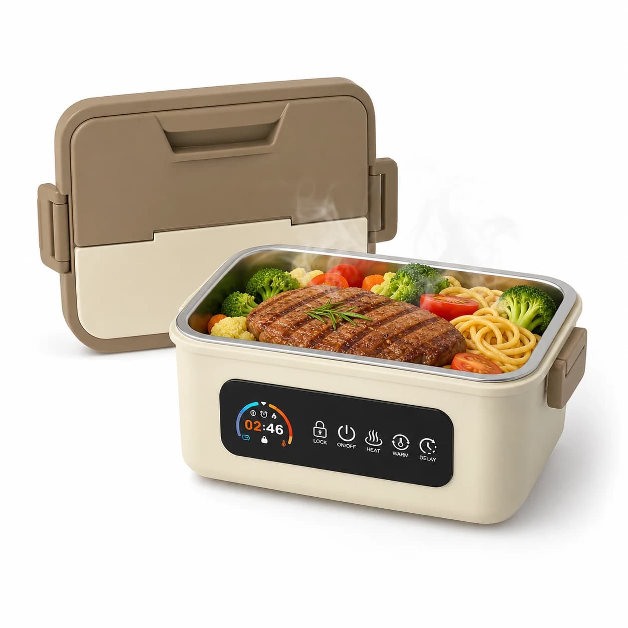Cordless electric lunch box with heated meal container